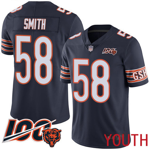 Chicago Bears Limited Navy Blue Youth Roquan Smith Home Jersey NFL Football #58 100th Season->youth nfl jersey->Youth Jersey